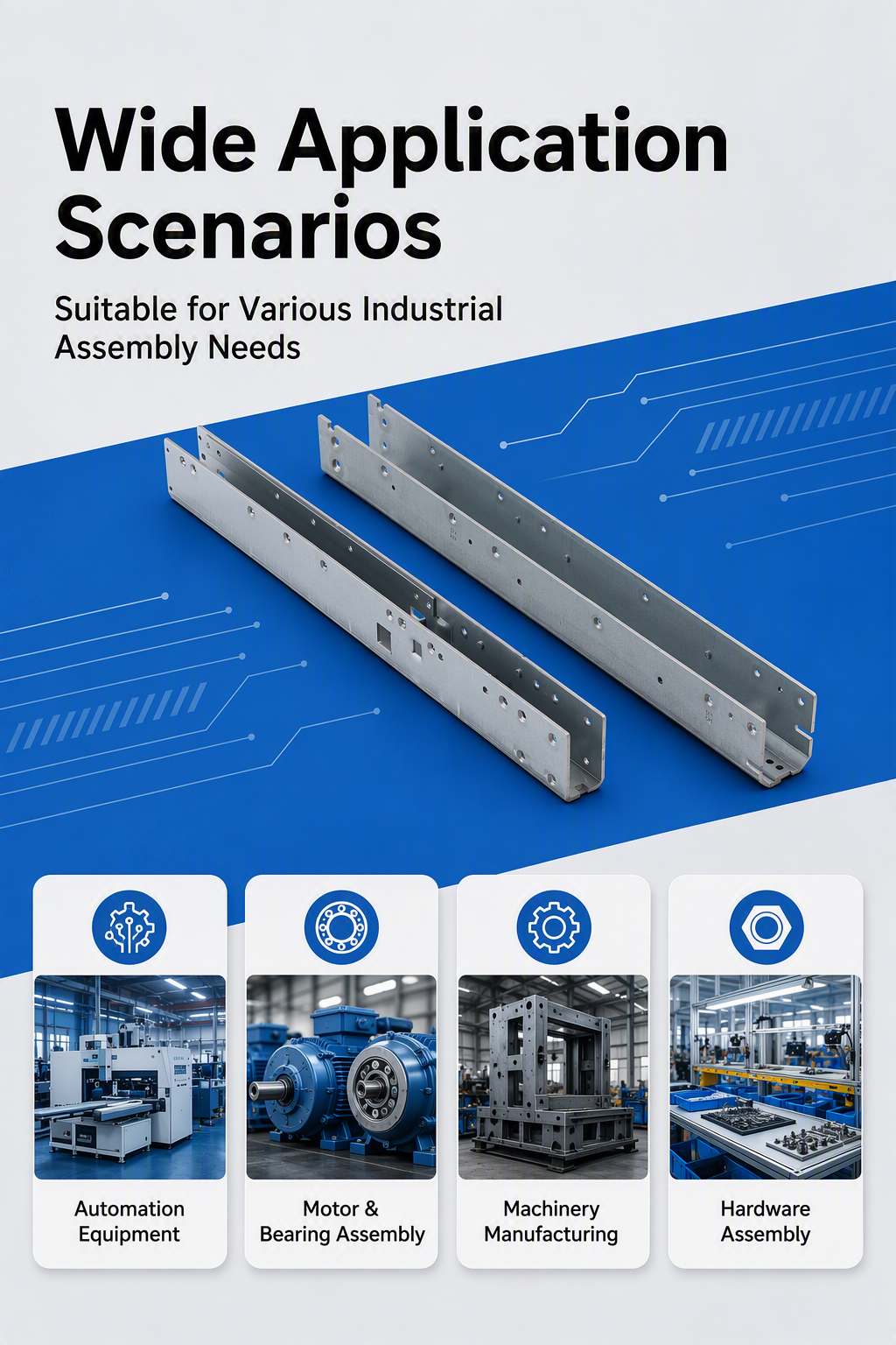 OEM Custom Precision Stamping U Shape Channel Bracket Galvanized Steel Hardware Industrial Shelf Support Rail Metal Parts