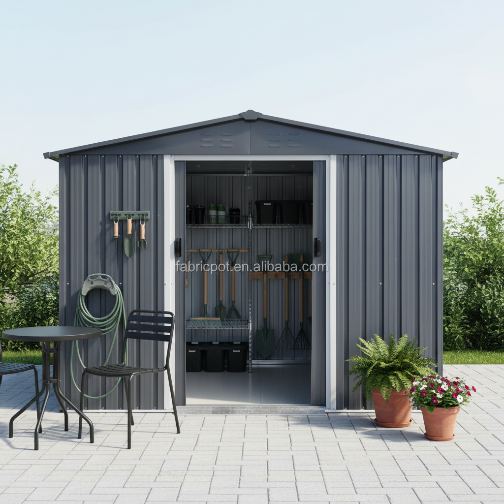 Waterproof Easily Assembled Eco-Friendly Portable Galvanized Steel Powder Coated Tool Storage Shed 8x6x6