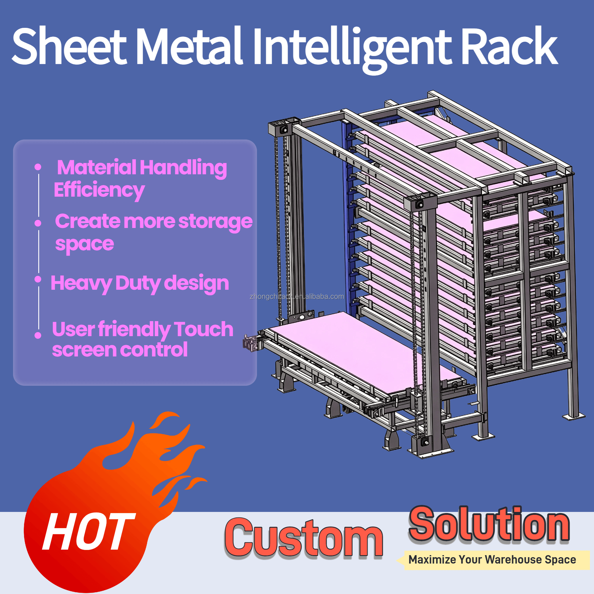 Automatic Warehouse Storage Rack System for Steel Sheet Heavy Duty Anti Rust Industrial Racking System Blue 1140x1140mm Pallet