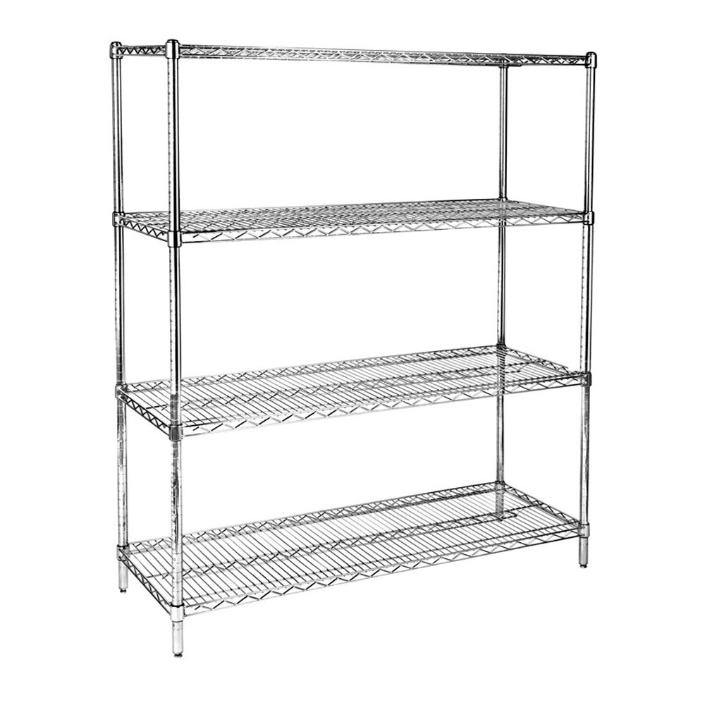 OEM 4 Tiers Chrome Plating Storage Wire Shelving Unit Heavy Duty Adjustable Storage Shelf for Commercial Warehouse Knock Down