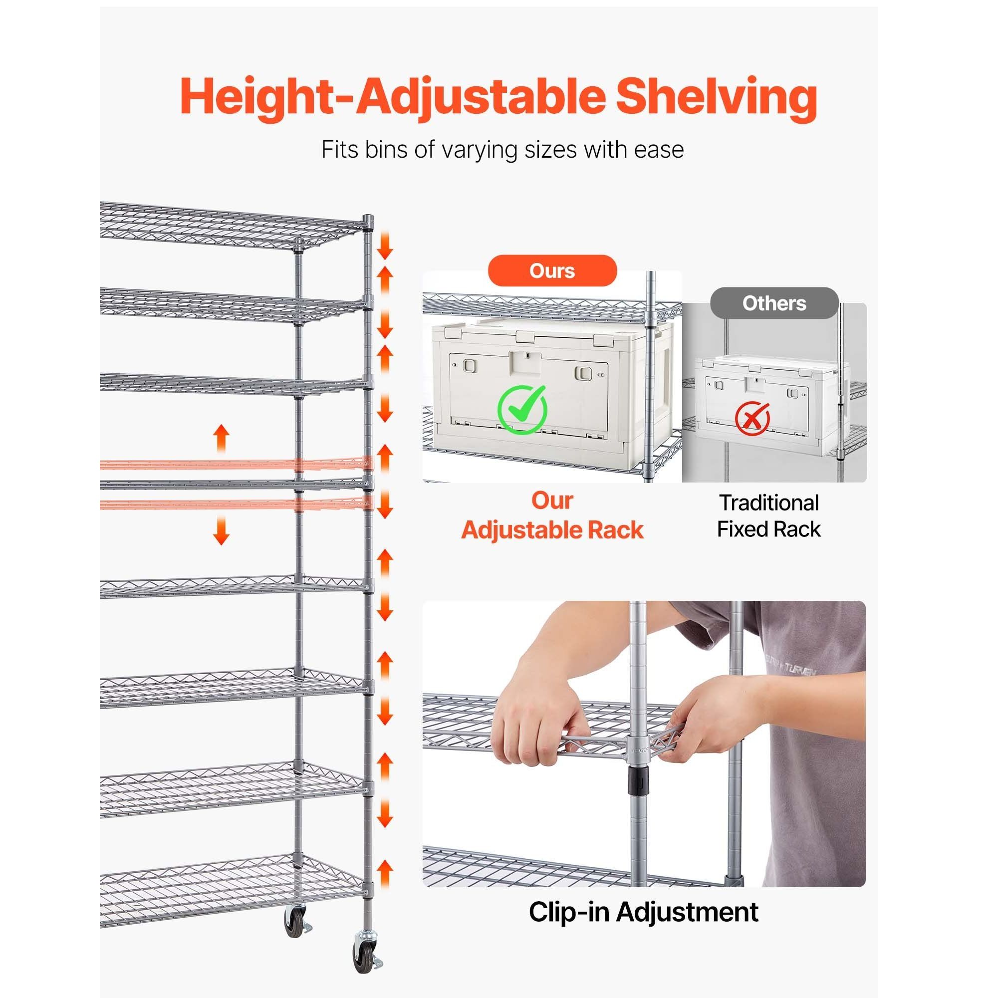 8-Tier Rolling Bin Storage Rack 26 Organizer Bins Steel Wire Shelving System with Mobile Tool Organizing Wheels