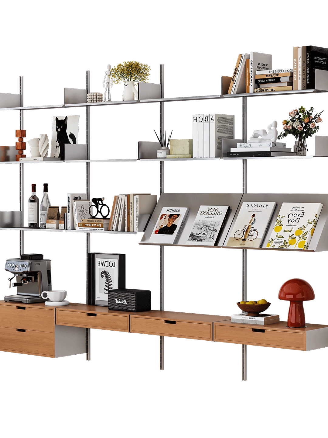 Wall Mount Pegboard Display Rack, Adjustable Multi-Tier Stainless Steel Storage Shelf, Wall Storage Cabinet for Living Room