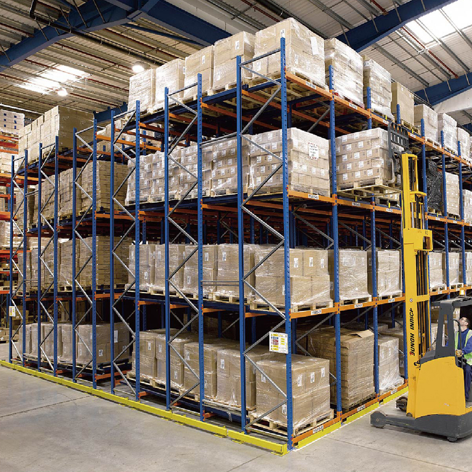 High Density 5 Layer Steel Push Back Racking Heavy Duty Pallet Storage Racks with Roller Track Design