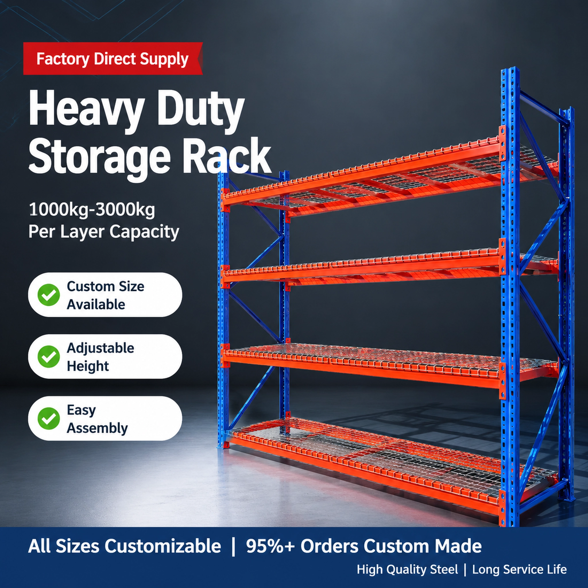 Distribution Center Warehouse Pallet Rack Steel Storage Racking 4 Tier Bay Industrial Logistics Shelving System