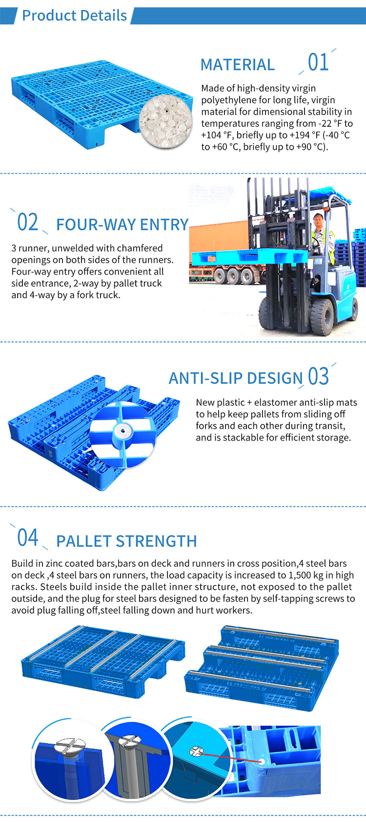 Rackable plastic pallet feature 3