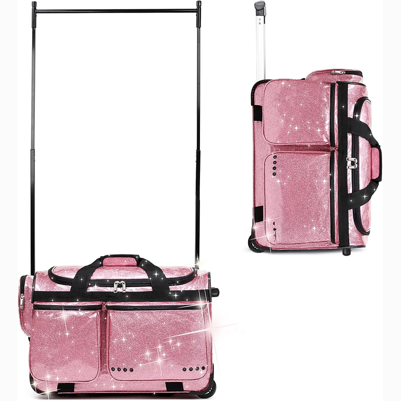 Free sample Top-rated Wheeled Collapsible Rolling Garment Rack for Dance Costumes, Duffel Bags, and Rolling Dance Bags with Rack