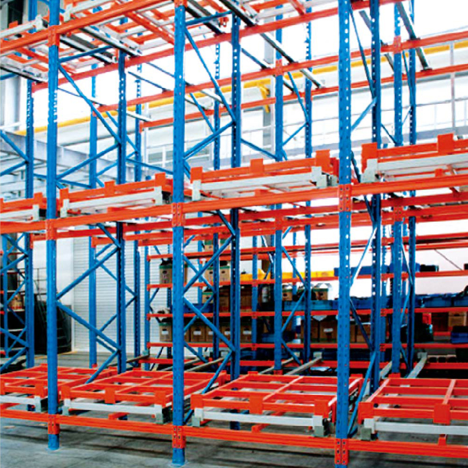 High Density 5 Layer Steel Push Back Racking Heavy Duty Pallet Storage Racks with Roller Track Design