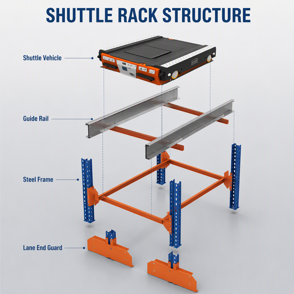 High-Density Ratio Shuttle Racks System Asrs 4 Way Shuttle Racking Radio Shuttle Pallet Rack