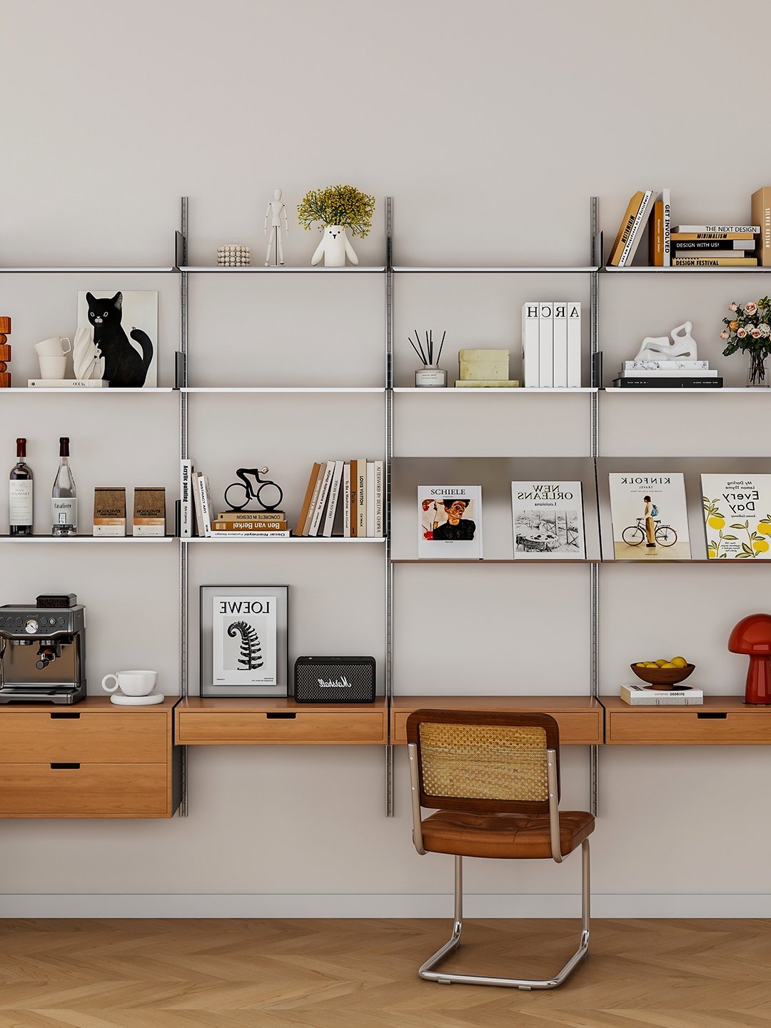 Wall Mount Pegboard Display Rack, Adjustable Multi-Tier Stainless Steel Storage Shelf, Wall Storage Cabinet for Living Room