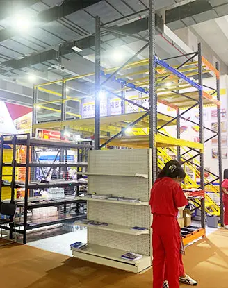Storage mezzanine and racking samples on display