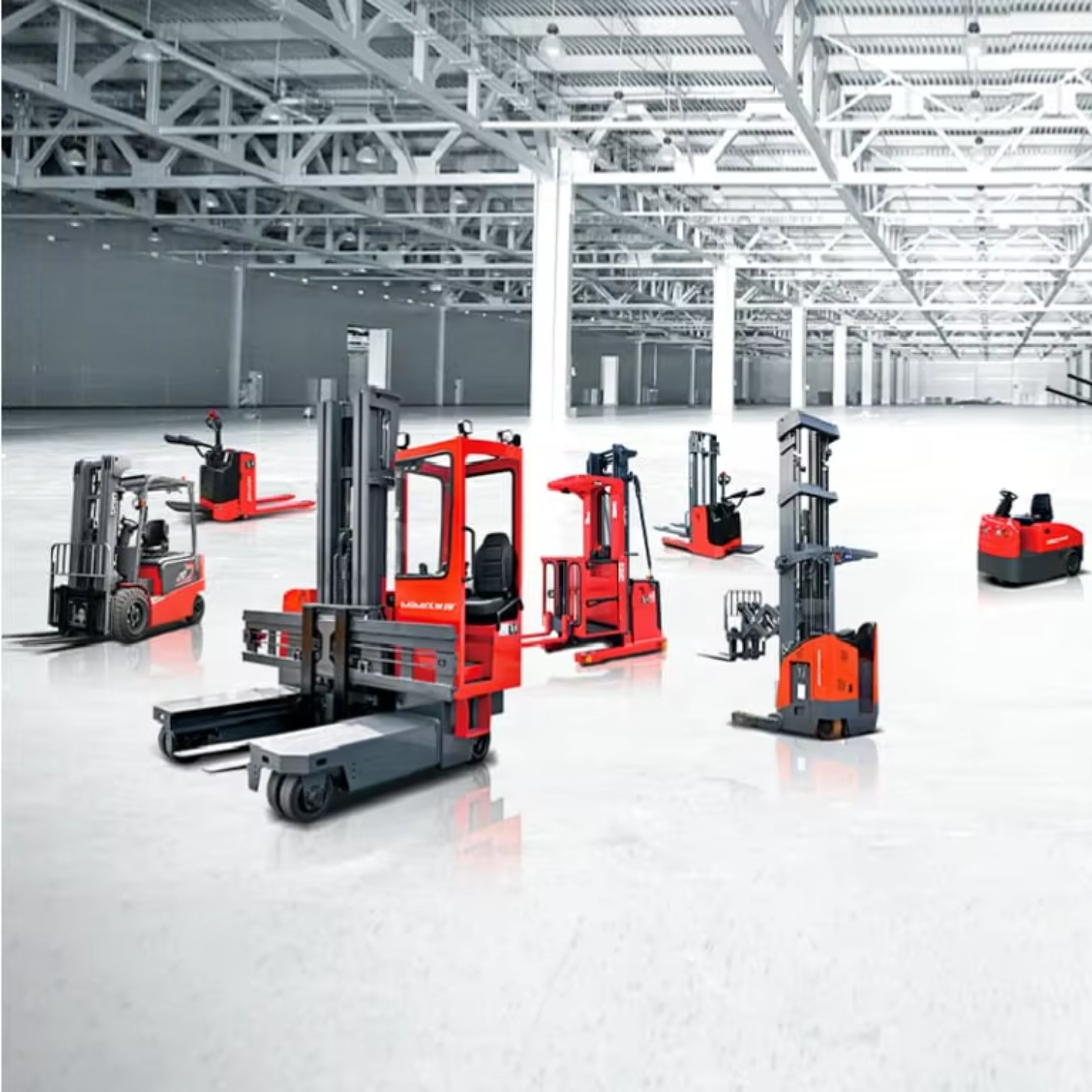 MiMA 3-way Tri-Lateral Stacker Steel Supports 0.8/1.2/1.6 Ton Load Lifting Height 3m-18m Solid Steel Floor for High Rack