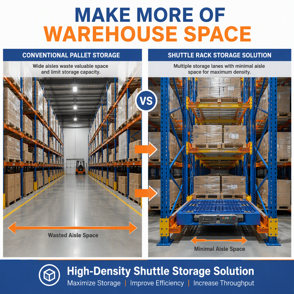 High-Density Ratio Shuttle Racks System Asrs 4 Way Shuttle Racking Radio Shuttle Pallet Rack