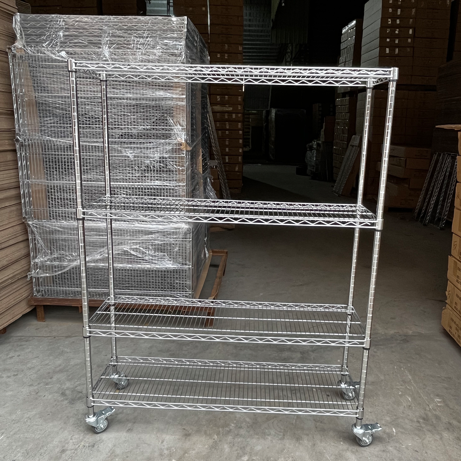 6 Layer Chrome Plated Carbon Steel Wire Shelving Rack Anti-Rust Adjustable Storage Unit for Warehouse