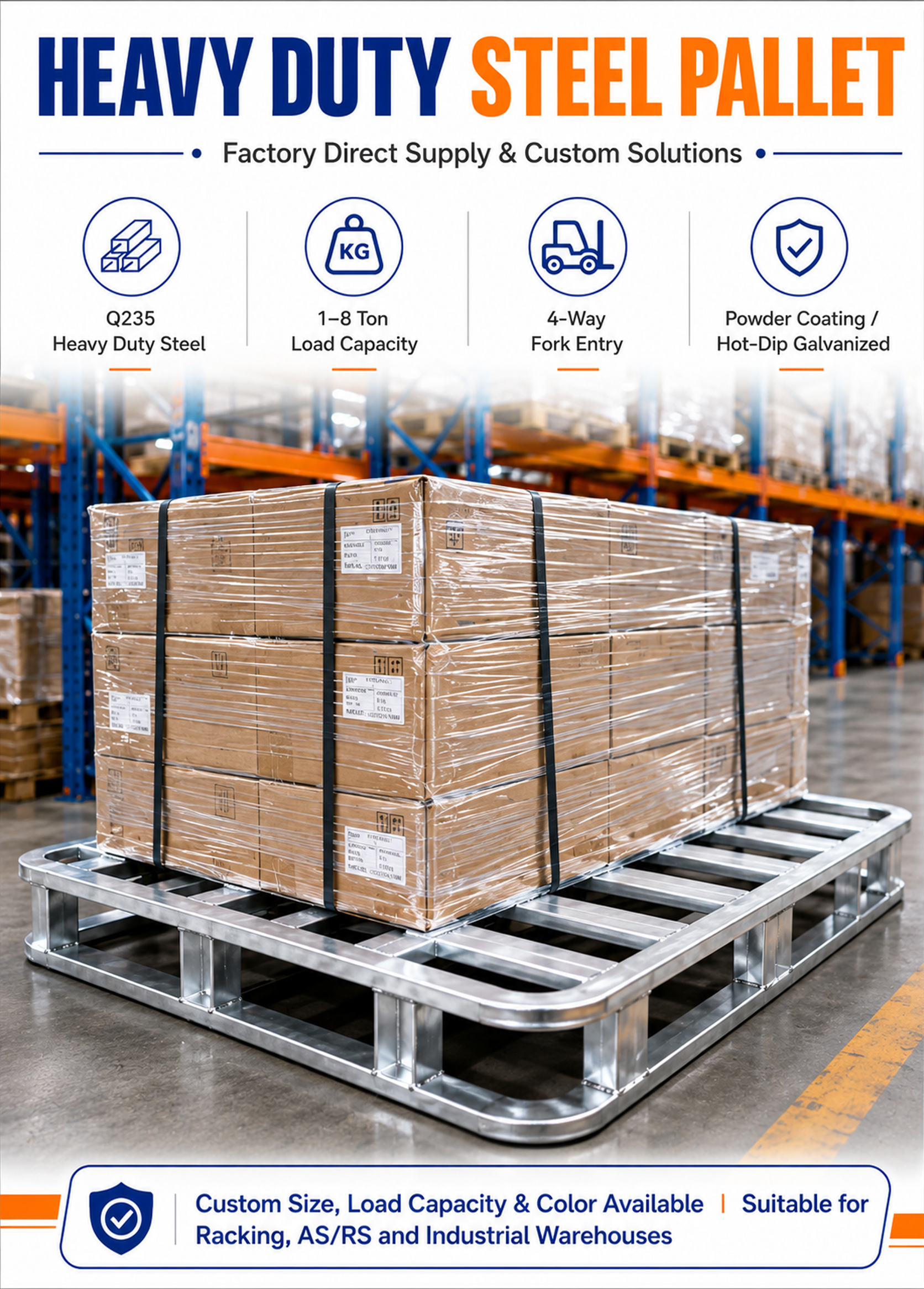Factory Direct Steel Pallet Heavy Duty Warehouse Storage Metal Pallet for Racking System