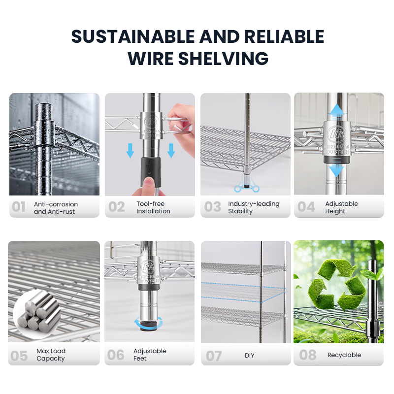 MZG Custom Laboratory Heavy Duty Multi Tier Metal Chrome Wire Shelving Unit Storage Shelf Supplier China