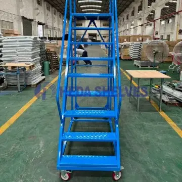 Mobile warehouse safety ladder cart with lockable casters