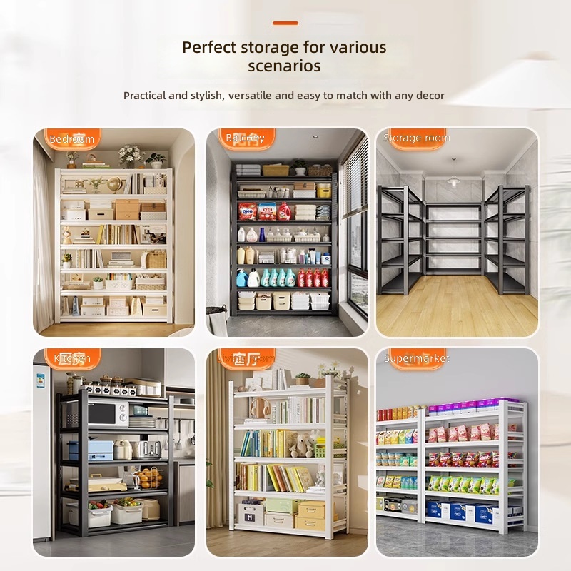 Multi-tier White Beam Type Shelving Unit Home Living Room Balcony Floor-standing Storage Rack Warehouse Supermarket Organizer
