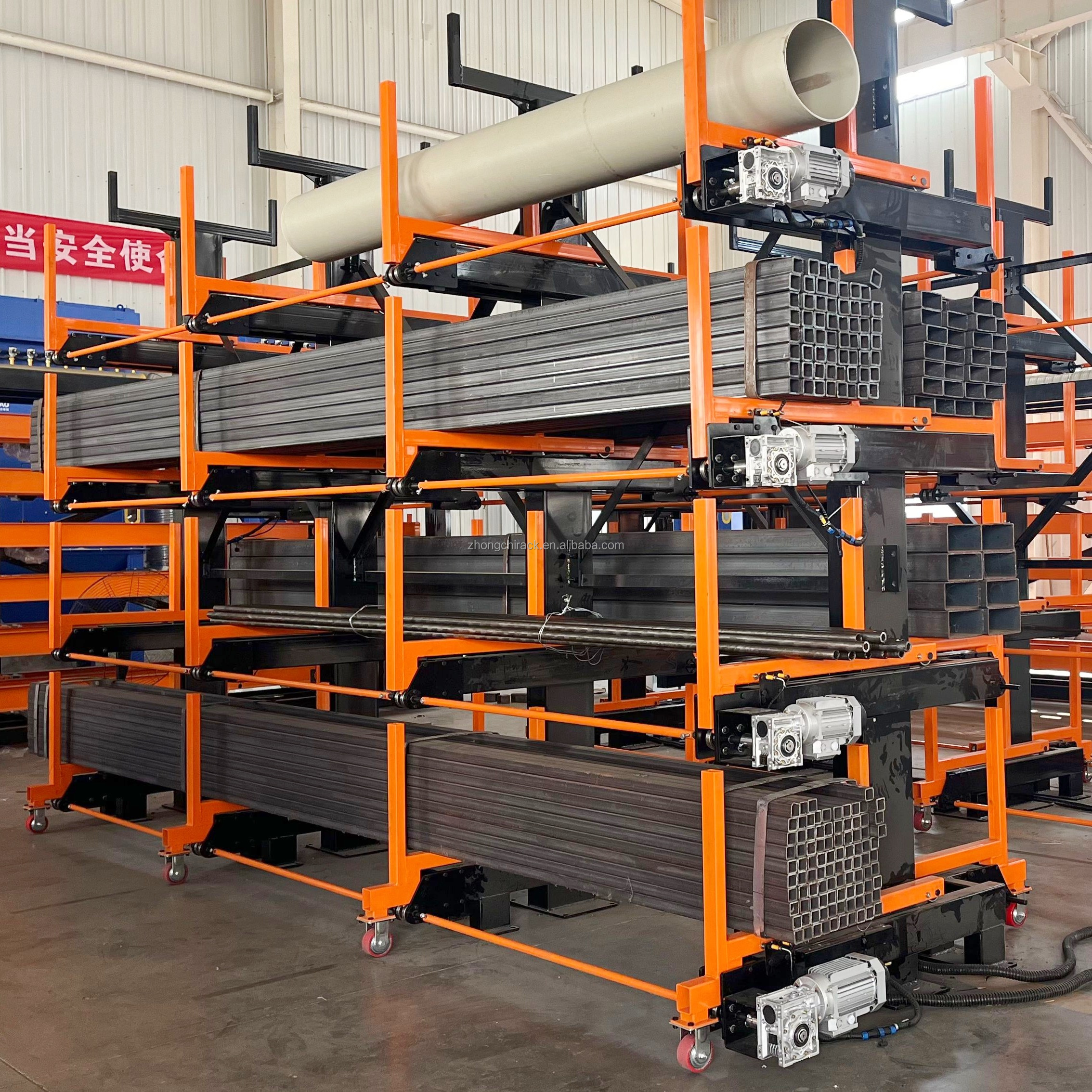 Heavy Duty Industrial Single/Double-Sided Telescopic Cantilever Racking System 0.5T-3.0T Load Capacity 2-6 Layers Powder Coated