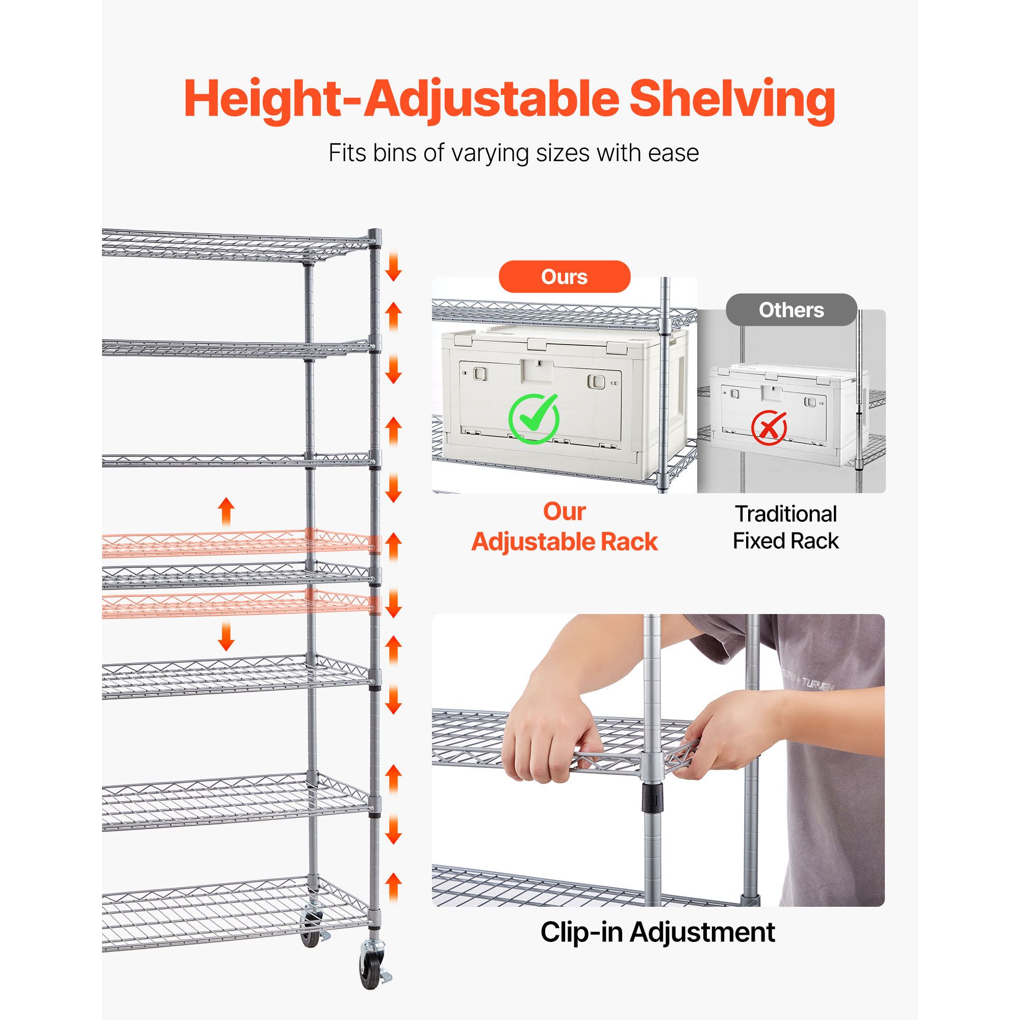 7-Tier Rolling Bin Storage Rack 18 Organizer Bins Steel Wire Shelving System with Mobile Tool Organizing Wheels