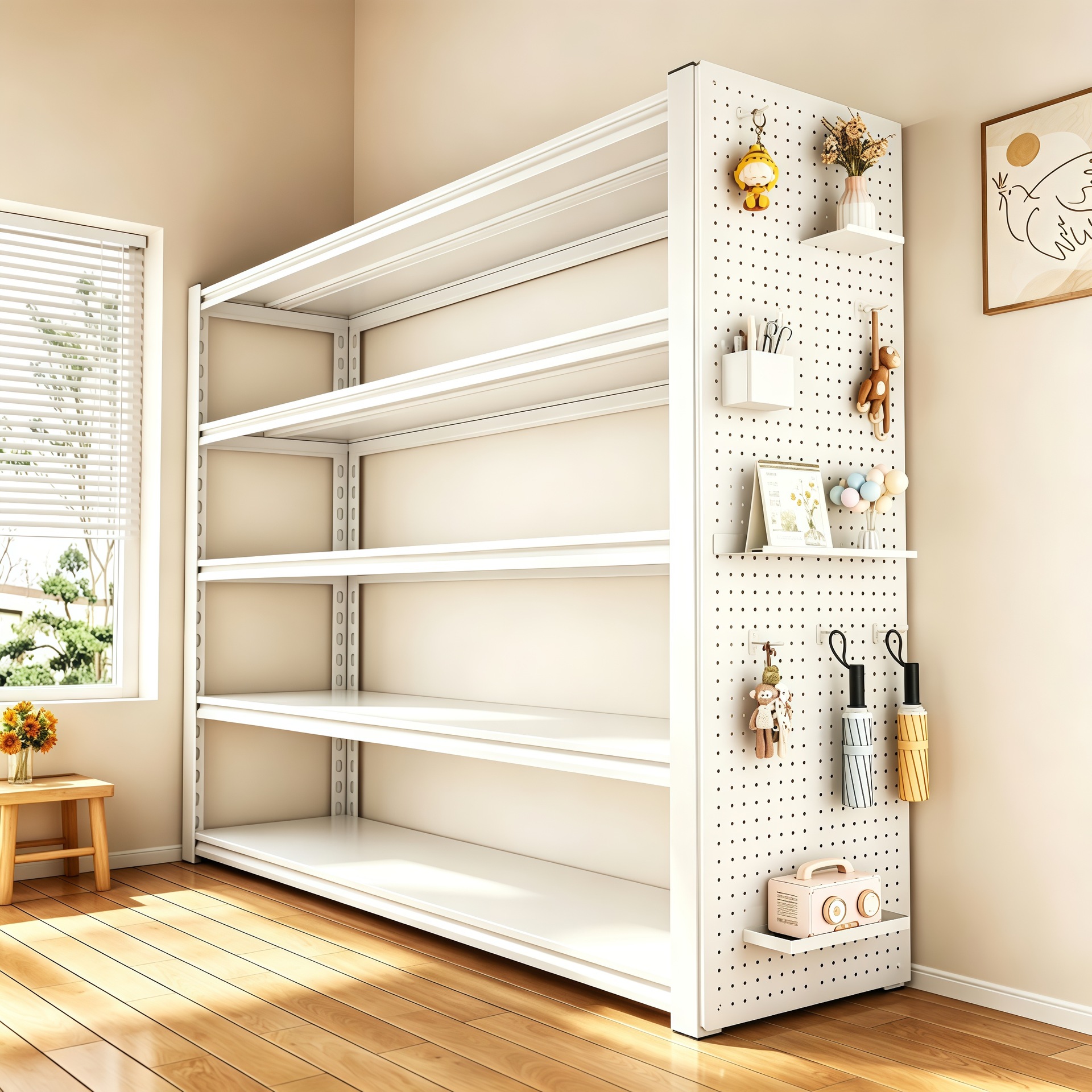 Multi-tier White Beam Type Shelving Unit Home Living Room Balcony Floor-standing Storage Rack Warehouse Supermarket Organizer