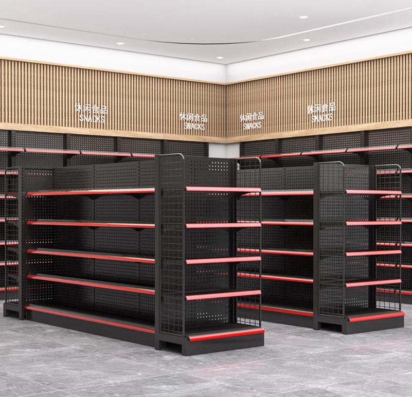 Low MOQ Custom Double-Sided Heavy Duty Iron Metal Supermarket Gondola Shelving Rack with Corrosion Protection