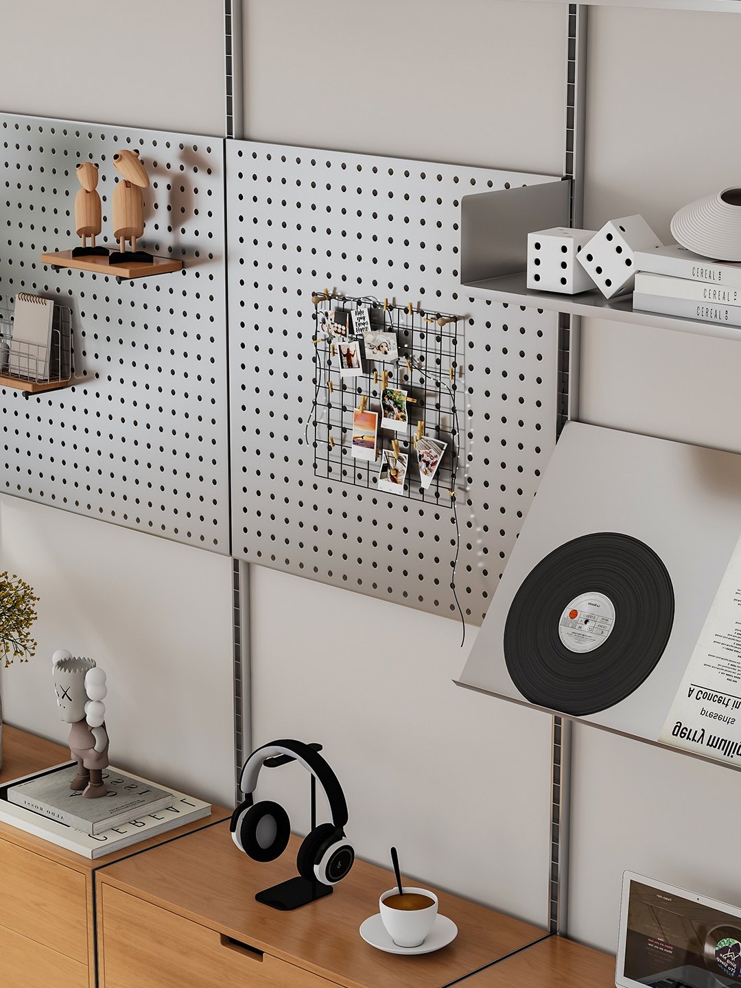Wall Mount Pegboard Display Rack, Adjustable Multi-Tier Stainless Steel Storage Shelf, Wall Storage Cabinet for Living Room