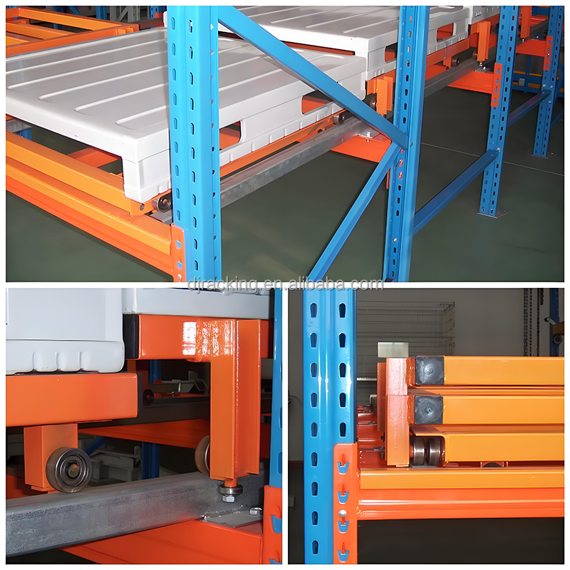 DJ Heavy Duty Pallet Racking Storage SystemSteel Warehouse Gravity Push Back Roller Sliding Rack with Corrosion Protection