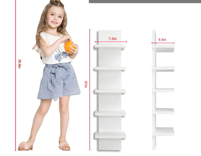 5 Layer Detachable Customizable Wooden Wall Shelf Unit White Vertical Floating Shelf Large Capacity Narrow Bathroom Kitchen