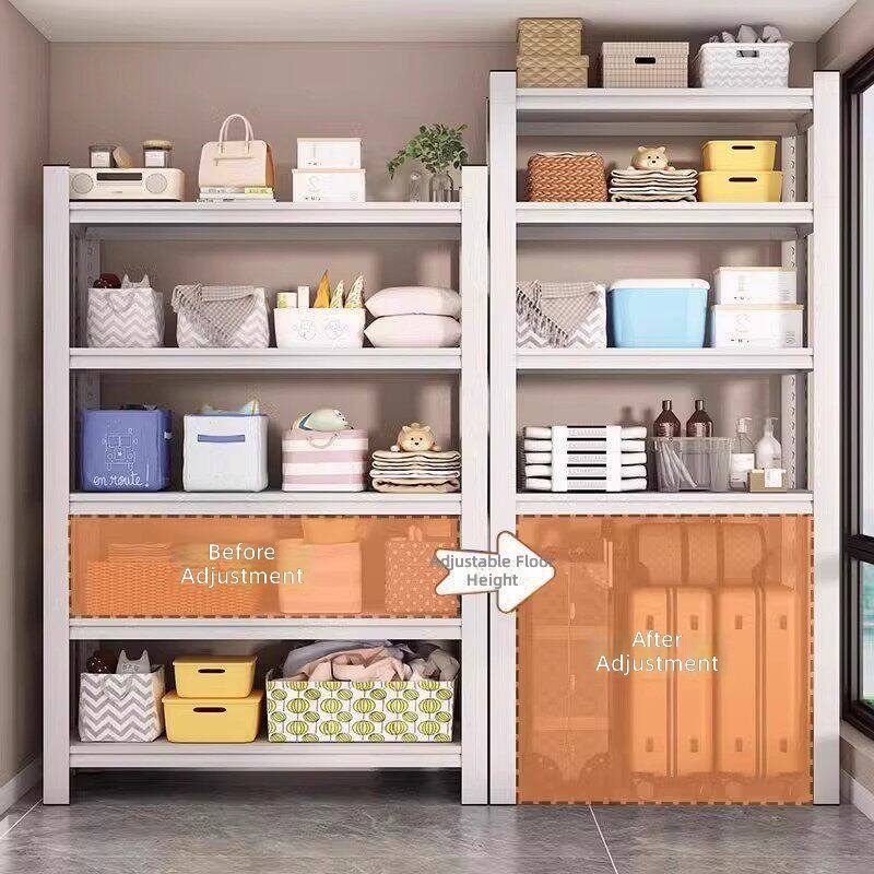 Multi-tier White Beam Type Shelving Unit Home Living Room Balcony Floor-standing Storage Rack Warehouse Supermarket Organizer