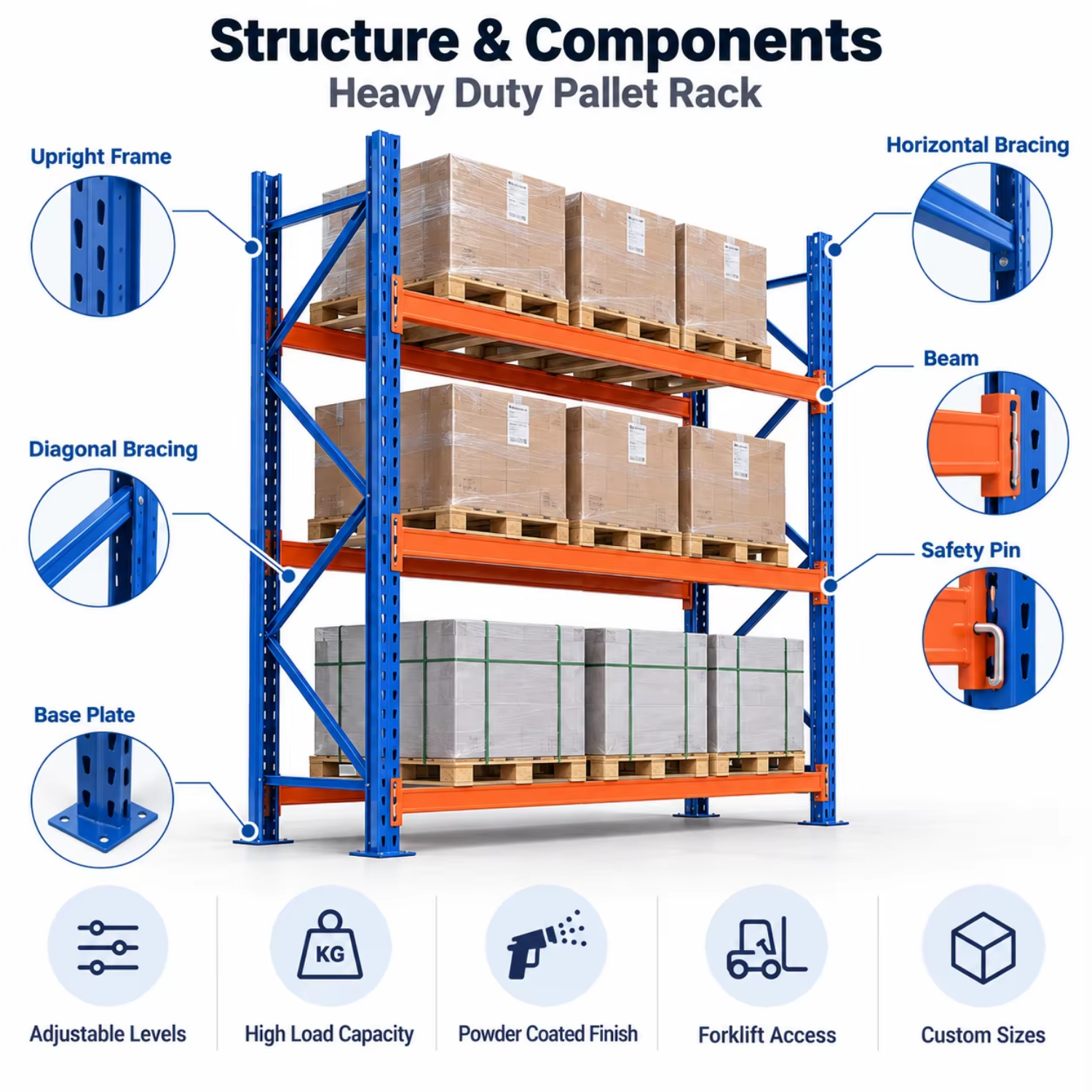 HEDA Storage Heavy Duty Rack and Warehouse Movable Pallet Rack Tile Display Rack System Warehouse Shelving Storage Equipment