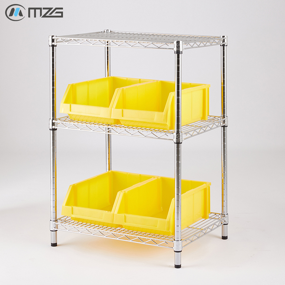 MZG Bulk Heavy Duty Warehouse Garage Industrial Chrome Multi-Layer Metal Wire Shelving with Storage Bin