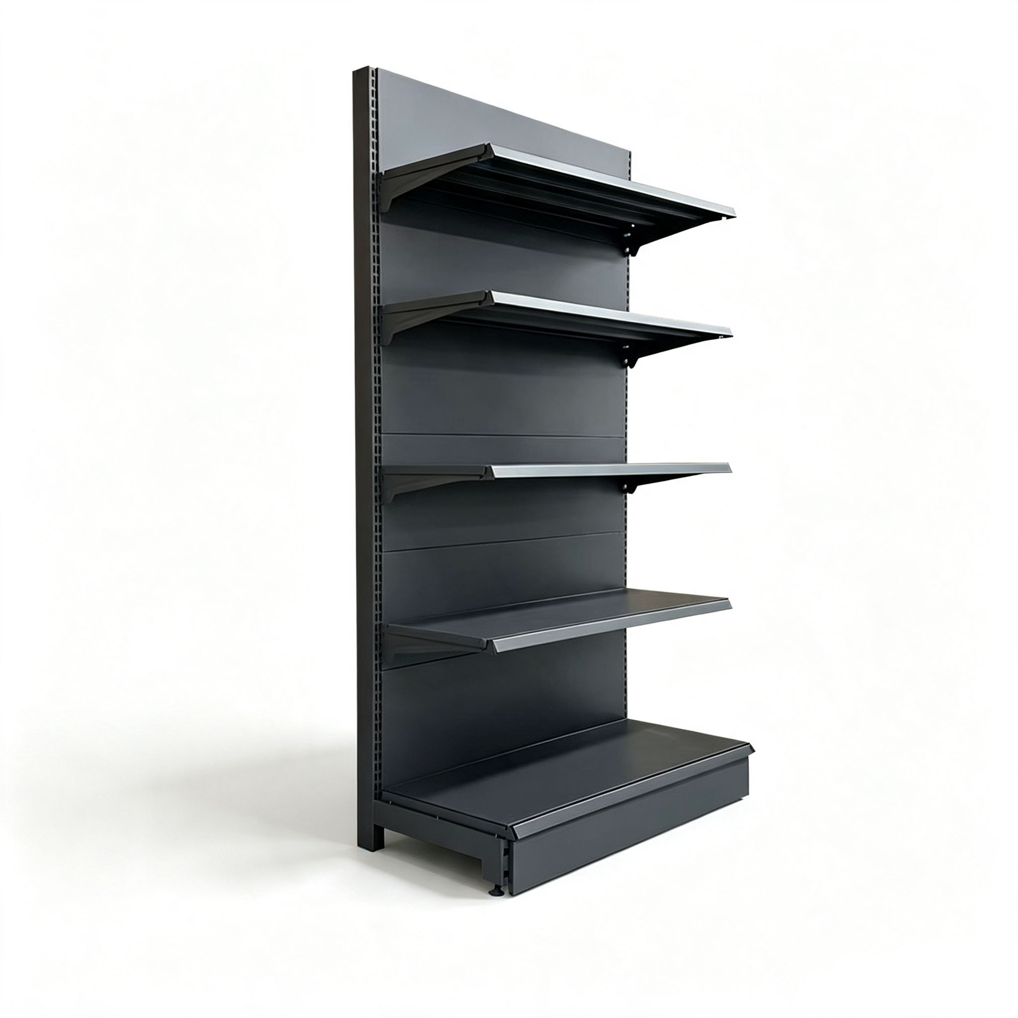 Heavy Duty Black Steel 5-Layer Supermarket Shelf Single Sided Wall Mounted Retail Display Rack Gondola Shelving Grocery Store