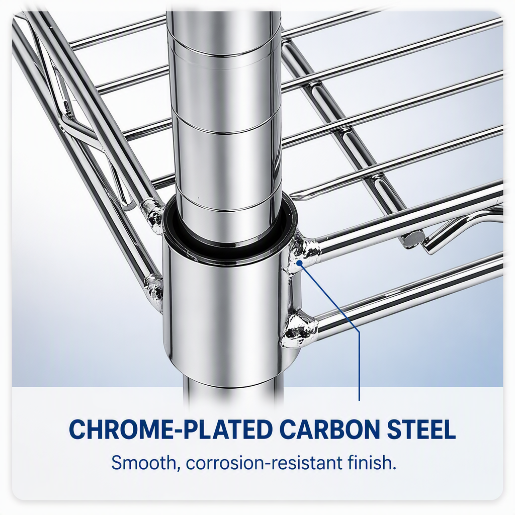 6 Layer Chrome Plated Carbon Steel Wire Shelving Rack Anti-Rust Adjustable Storage Unit for Warehouse