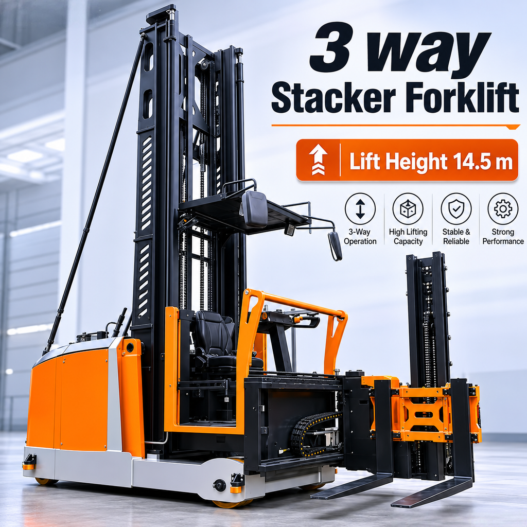 Narrow Aisle Turret Truck With Rising Cabin, Electric Articulated Stacker For High Rack Warehouse Storage And Retrieval