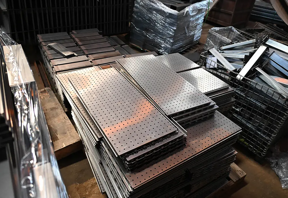 Finished goods warehouse and packaged racking components