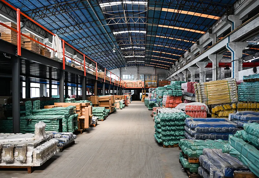 Export container packing with protective film and strapping