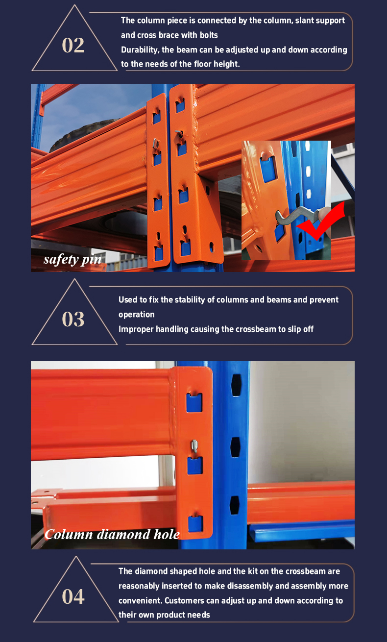 Pallet racking safety lock and support accessories detail