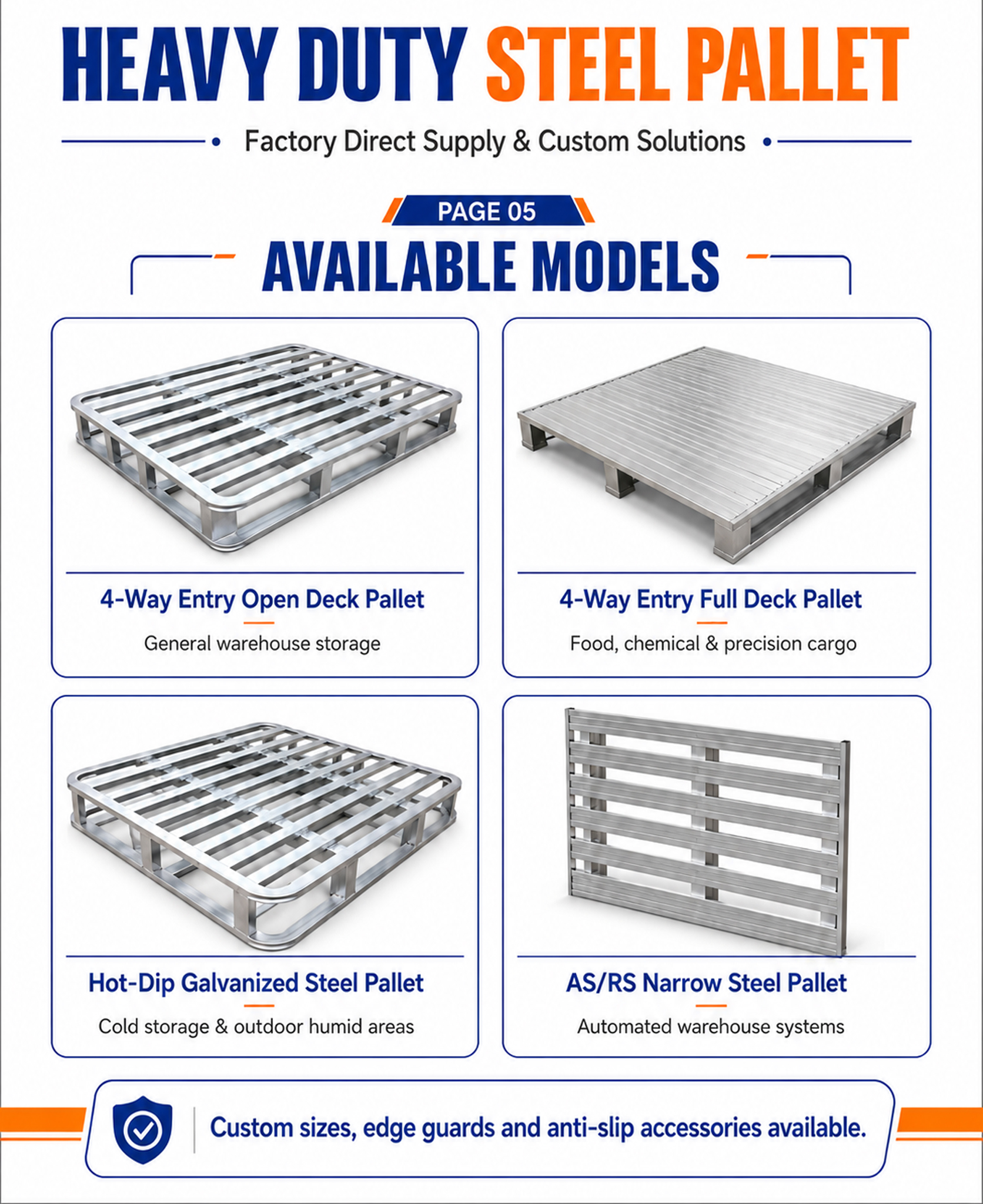Factory Direct Steel Pallet Heavy Duty Warehouse Storage Metal Pallet for Racking System