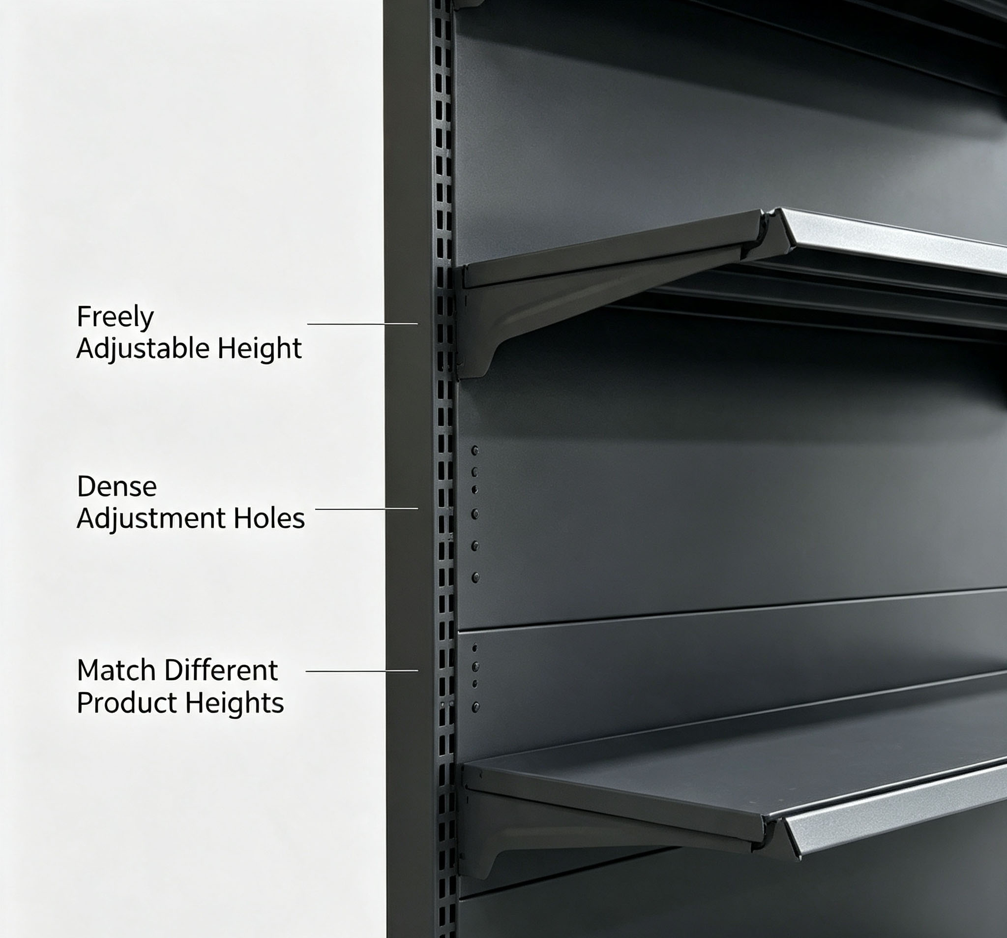 Heavy Duty Black Steel 5-Layer Supermarket Shelf Single Sided Wall Mounted Retail Display Rack Gondola Shelving Grocery Store