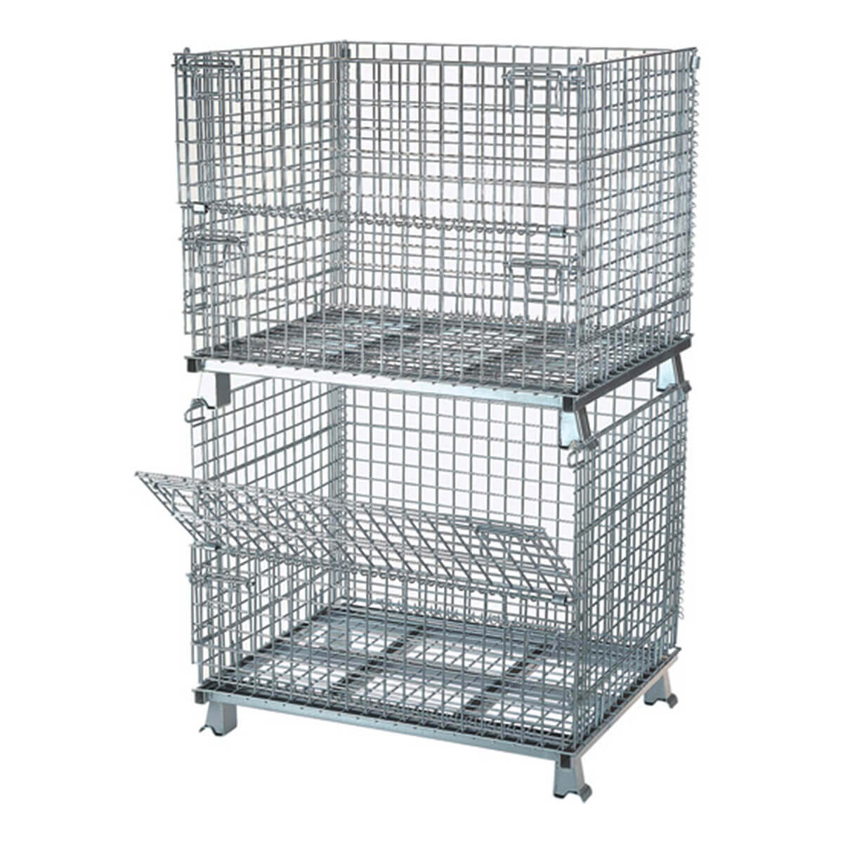Collapsible Galvanized Wire Mesh Container With Forklift Pocket Heavy Duty Storage Cage Stackable For Warehouse Picking
