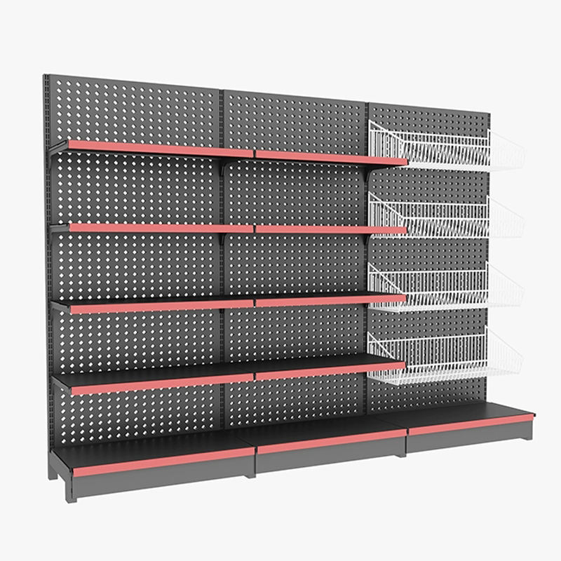 Single Sided 5-Tier Light Duty Steel Wall Rack for Supermarket Solid Back Panel Display Shelving Epoxy Powder Coating 30-60kg
