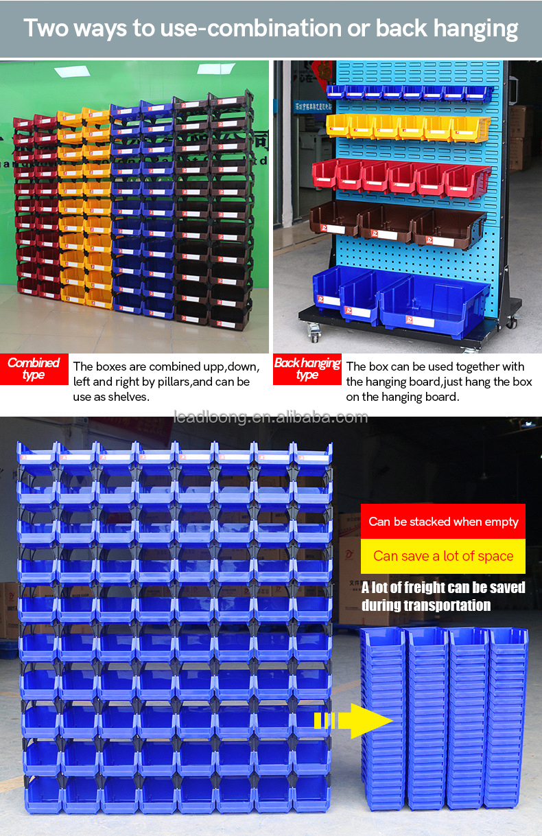 Wall Mounted Stackable Plastic Storage Bin Garage Rack Shelf for Screw Nut Hardware Electronics Parts Hanging Shoes Food Tools