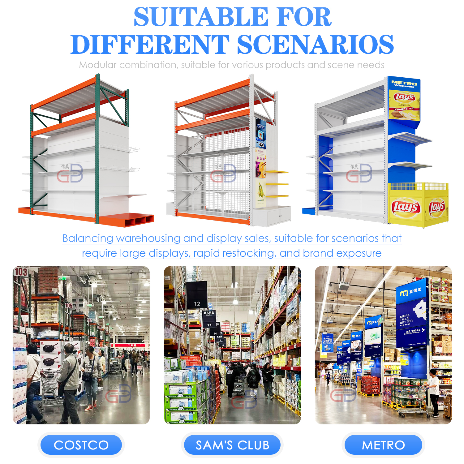 Custom Member Supermarket Shelves Heavy Duty Warehouse Rack and Supermarket Shelf Match Black Gondola Shelving