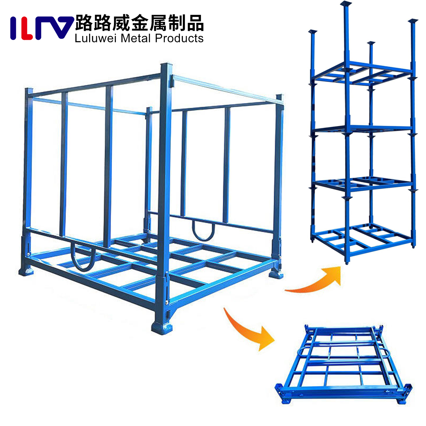 Warehouse Stackable Pallet Frame Q235 Steel Collapsible Stacking Rack Pallet