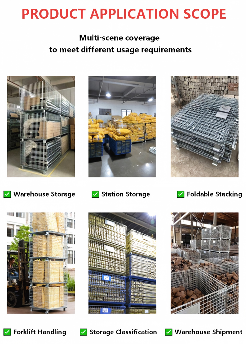 Collapsible Galvanized Wire Mesh Container With Forklift Pocket Heavy Duty Storage Cage Stackable For Warehouse Picking