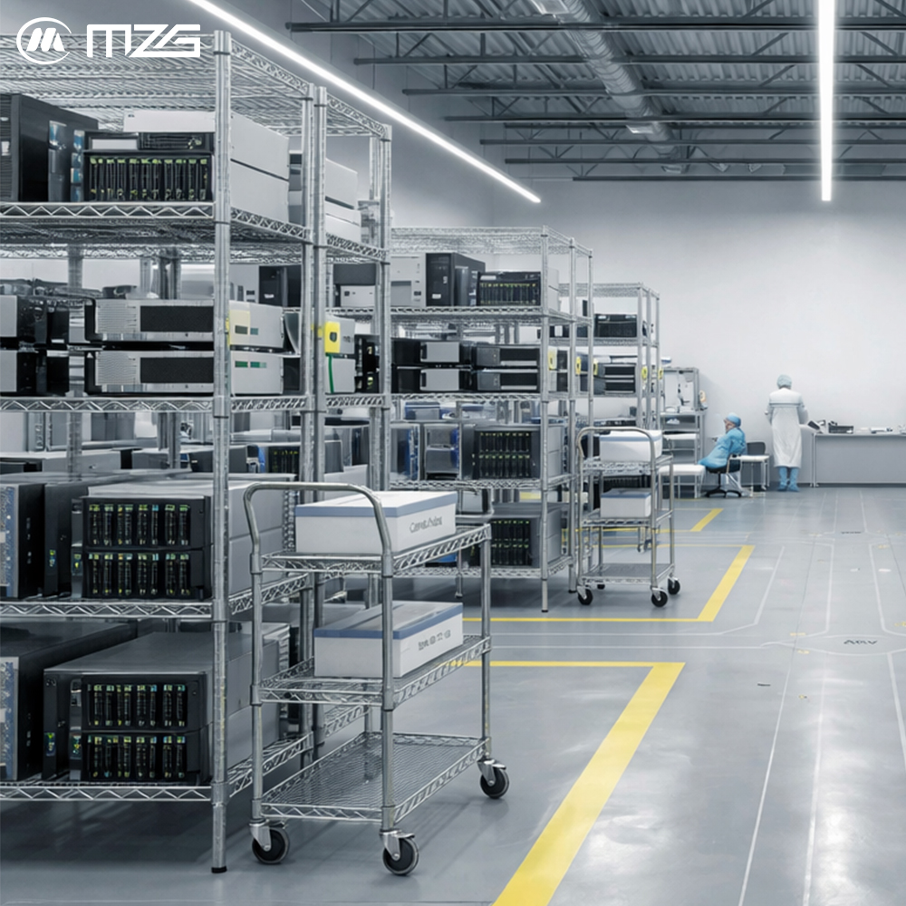 MZG Custom Laboratory Heavy Duty Multi Tier Metal Chrome Wire Shelving Unit Storage Shelf Supplier China