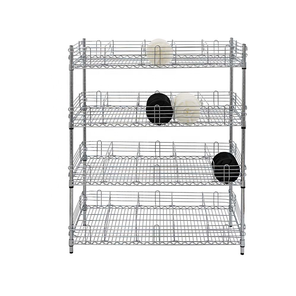 Customized Anti-Static 4 Tiers Chrome Wire Shelves Industrial Warehouse Storage Shelving Steel Rack with Shelf Ledge