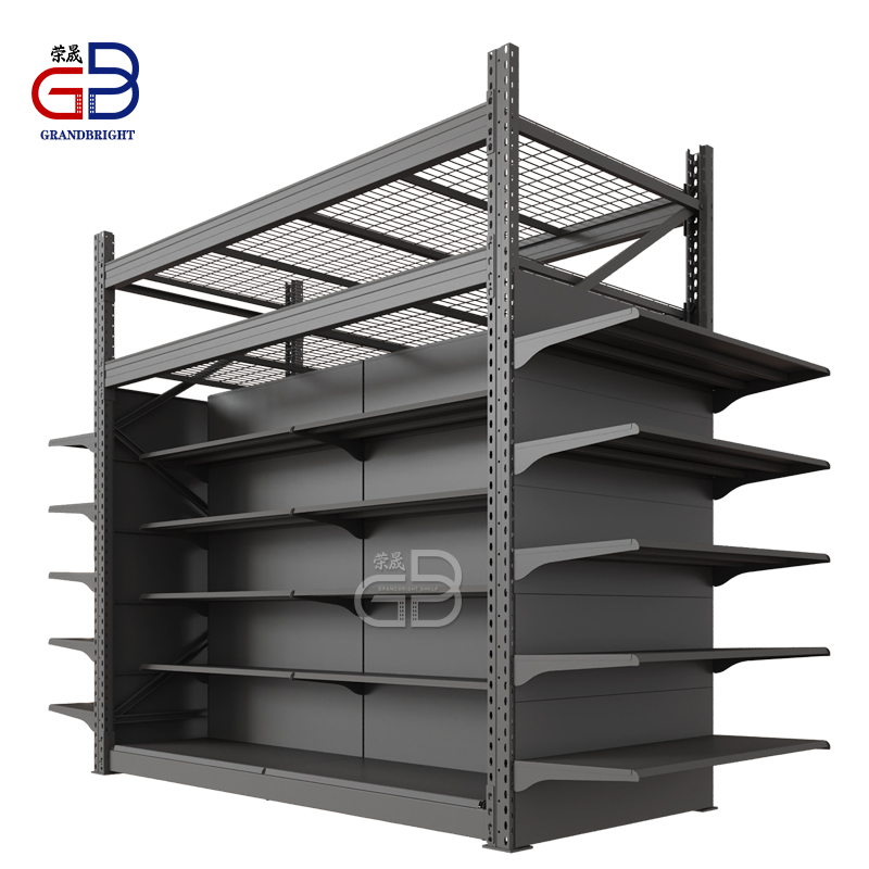 Custom Member Supermarket Shelves Heavy Duty Warehouse Rack and Supermarket Shelf Match Black Gondola Shelving