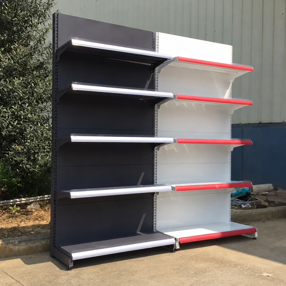 Single Sided 5-Tier Light Duty Steel Wall Rack for Supermarket Solid Back Panel Display Shelving Epoxy Powder Coating 30-60kg