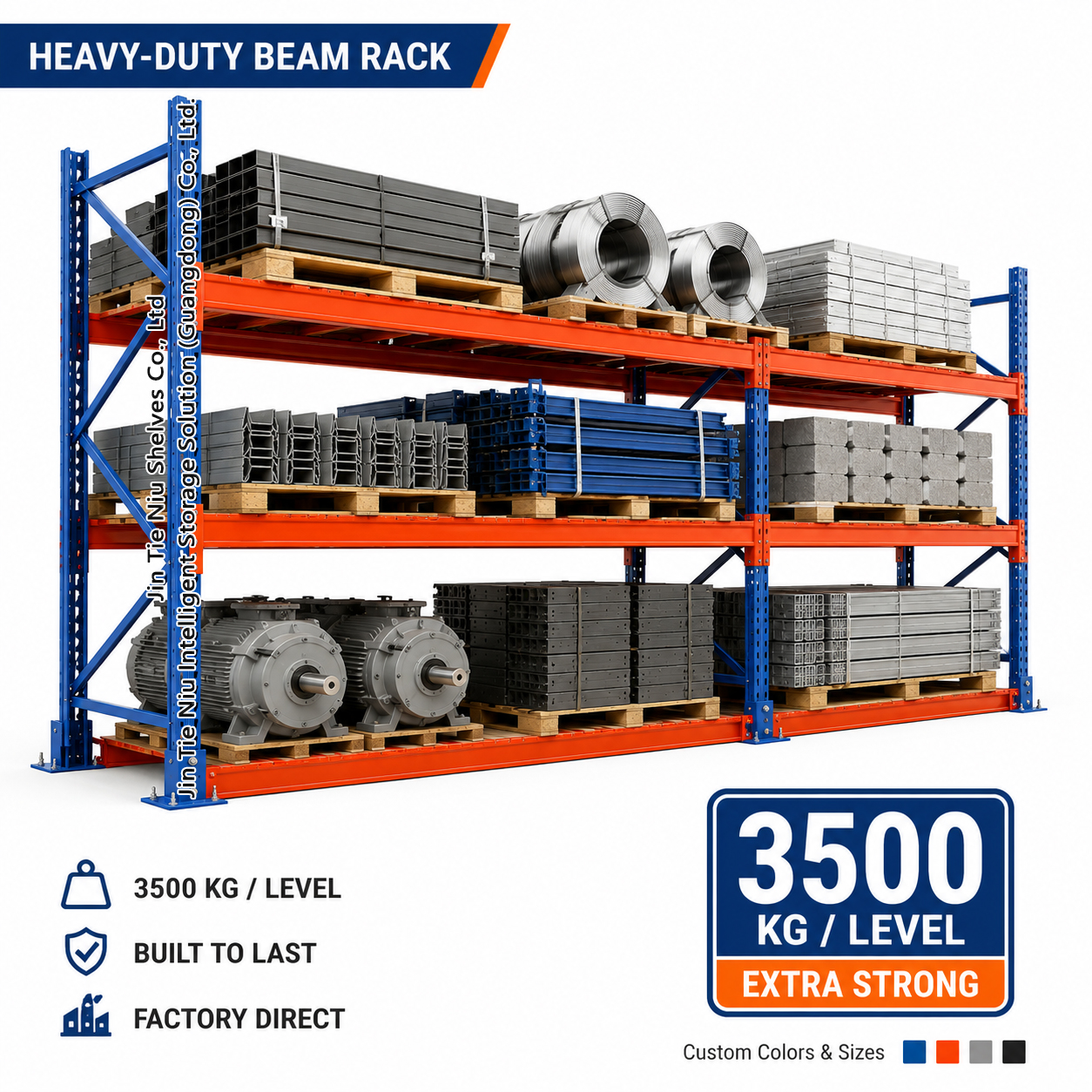 3500kg Extra Strong Industrial Steel Coil Motor Storage Heavy Duty Beam Pallet Warehouse Rack
